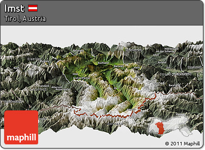 Satellite Panoramic Map of Imst, semi-desaturated