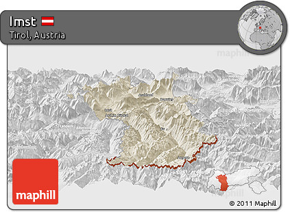 Shaded Relief Panoramic Map of Imst, lighten, desaturated