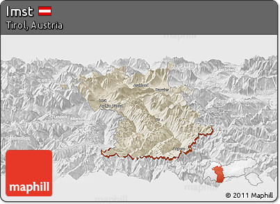 Shaded Relief Panoramic Map of Imst, lighten, desaturated
