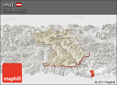 Shaded Relief Panoramic Map of Imst, lighten, semi-desaturated