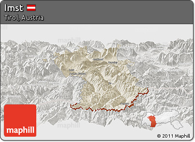 Shaded Relief Panoramic Map of Imst, lighten, semi-desaturated