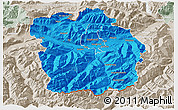 Political 3D Map of Innsbruck-Land, lighten, semi-desaturated