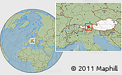 Savanna Style Location Map of Innsbruck-Land, highlighted country, hill shading