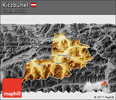 Physical 3D Map of Kitzbuhel, darken, desaturated