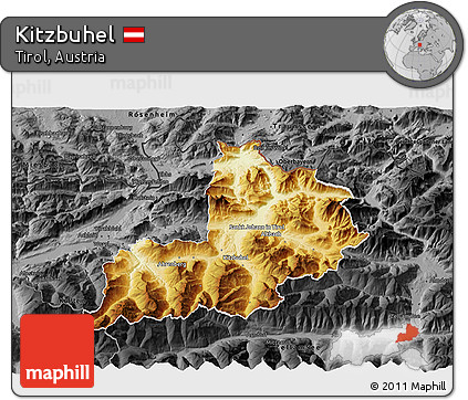 Physical 3D Map of Kitzbuhel, darken, desaturated