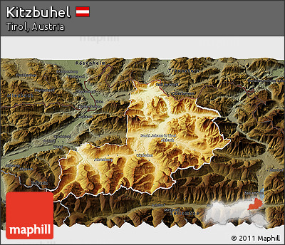 Physical 3D Map of Kitzbuhel, darken