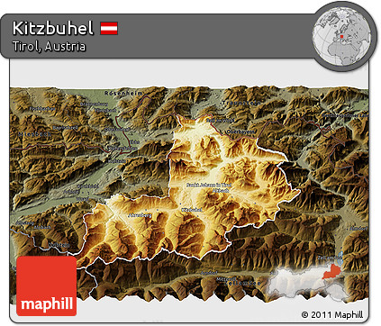 Physical 3D Map of Kitzbuhel, darken