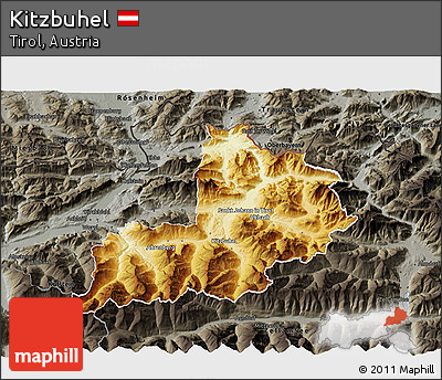 Physical 3D Map of Kitzbuhel, darken, semi-desaturated