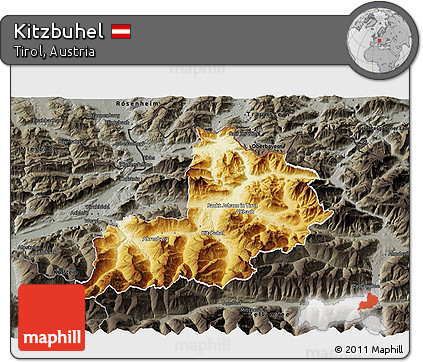 Physical 3D Map of Kitzbuhel, darken, semi-desaturated