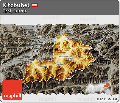 Physical 3D Map of Kitzbuhel, darken, semi-desaturated