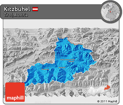 Political 3D Map of Kitzbuhel, lighten, desaturated