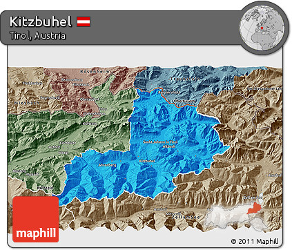 Political 3D Map of Kitzbuhel, semi-desaturated