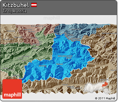 Political 3D Map of Kitzbuhel, semi-desaturated