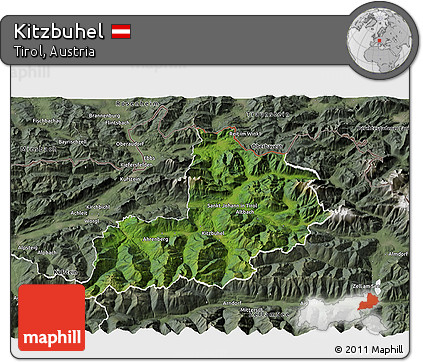 Satellite 3D Map of Kitzbuhel, semi-desaturated
