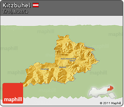 Savanna Style 3D Map of Kitzbuhel, single color outside