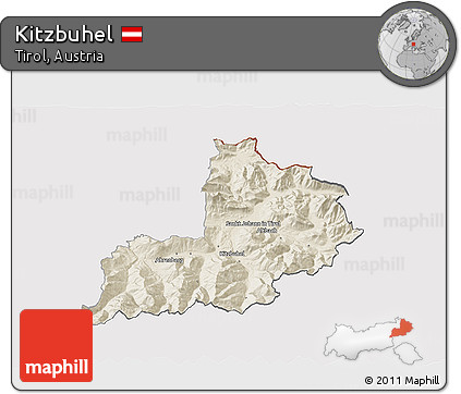 Shaded Relief 3D Map of Kitzbuhel, cropped outside