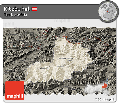 Shaded Relief 3D Map of Kitzbuhel, darken