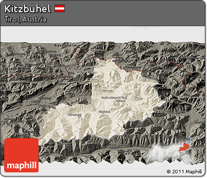Shaded Relief 3D Map of Kitzbuhel, darken