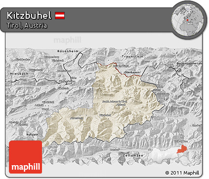 Shaded Relief 3D Map of Kitzbuhel, desaturated