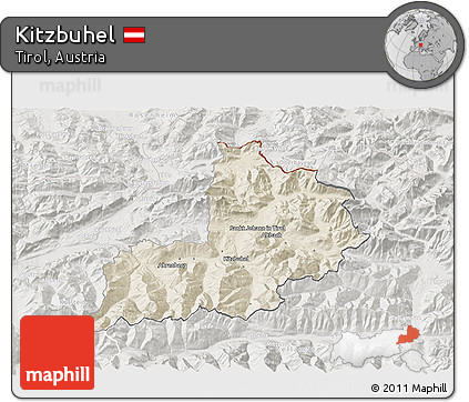 Shaded Relief 3D Map of Kitzbuhel, lighten, semi-desaturated