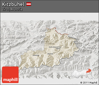 Shaded Relief 3D Map of Kitzbuhel, lighten, semi-desaturated