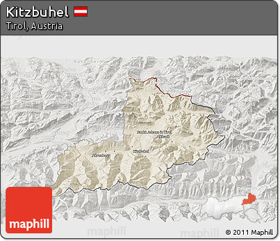 Shaded Relief 3D Map of Kitzbuhel, lighten, semi-desaturated