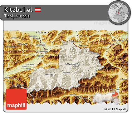 Shaded Relief 3D Map of Kitzbuhel, physical outside
