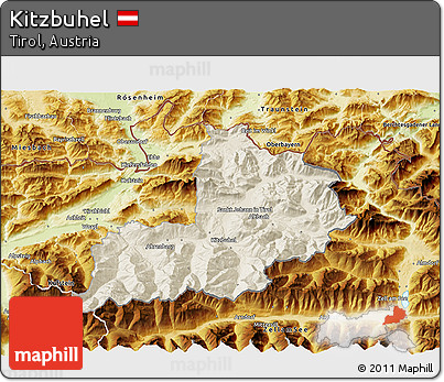 Shaded Relief 3D Map of Kitzbuhel, physical outside