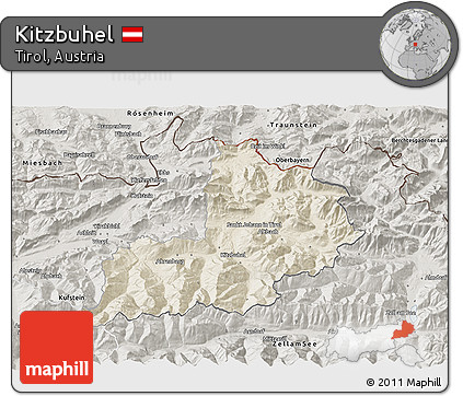 Shaded Relief 3D Map of Kitzbuhel, semi-desaturated