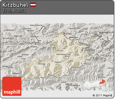 Shaded Relief 3D Map of Kitzbuhel, semi-desaturated