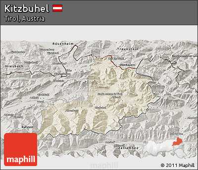 Shaded Relief 3D Map of Kitzbuhel, semi-desaturated