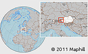 Gray Location Map of Kitzbuhel, highlighted country, highlighted parent region, within the entire country, hill shading