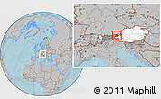 Gray Location Map of Kitzbuhel, highlighted country, highlighted parent region, hill shading