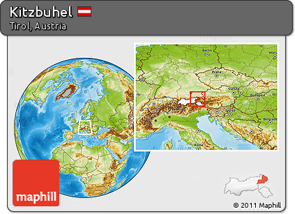 Physical Location Map of Kitzbuhel, highlighted parent region, within the entire country
