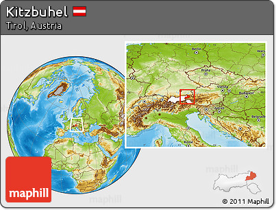 Physical Location Map of Kitzbuhel, highlighted parent region, within the entire country
