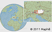 Savanna Style Location Map of Kitzbuhel, highlighted country, highlighted parent region, within the entire country, hill shading