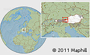 Savanna Style Location Map of Kitzbuhel, highlighted country, highlighted parent region, hill shading
