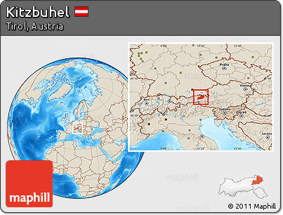 Shaded Relief Location Map of Kitzbuhel