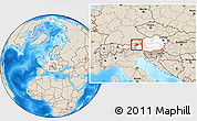 Shaded Relief Location Map of Kitzbuhel, highlighted country, within the entire country