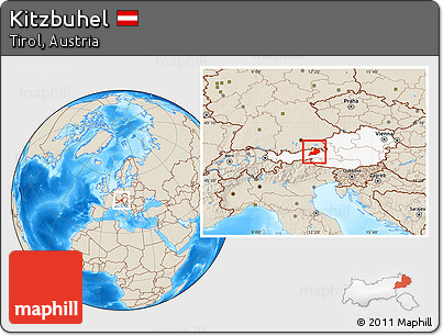 Shaded Relief Location Map of Kitzbuhel, highlighted country