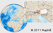Shaded Relief Location Map of Kitzbuhel, highlighted country, highlighted parent region