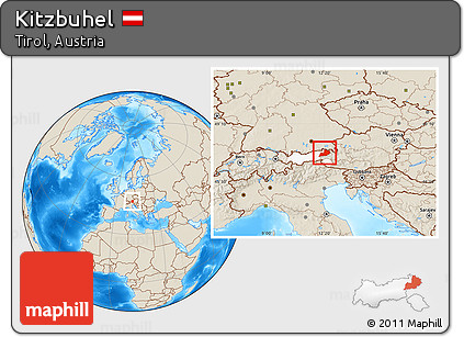 Shaded Relief Location Map of Kitzbuhel, highlighted parent region
