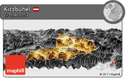 Physical Panoramic Map of Kitzbuhel, darken, desaturated