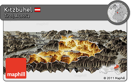 Physical Panoramic Map of Kitzbuhel, darken, semi-desaturated