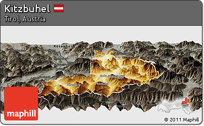 Physical Panoramic Map of Kitzbuhel, darken, semi-desaturated