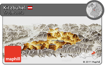Physical Panoramic Map of Kitzbuhel, lighten, semi-desaturated