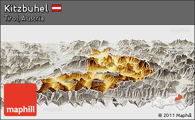 Physical Panoramic Map of Kitzbuhel, lighten, semi-desaturated