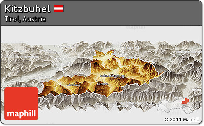 Physical Panoramic Map of Kitzbuhel, lighten, semi-desaturated