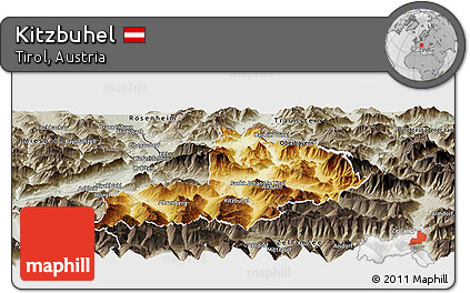 Physical Panoramic Map of Kitzbuhel, semi-desaturated
