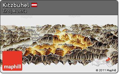 Physical Panoramic Map of Kitzbuhel, semi-desaturated